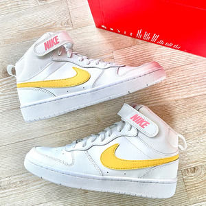Nike Kids' Court Borough Mid 2 Sneakers |‎ Summit White/Topaz Gold 6.5